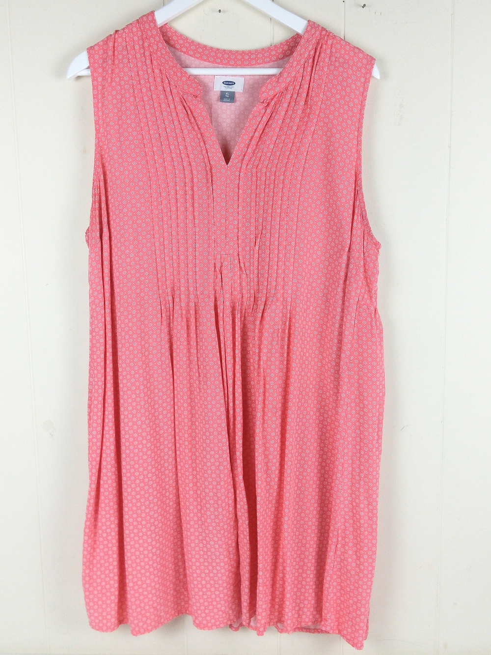 Old Navy Sleeveless Coral Pink Pleated Swing Dress Size XL Knee Length Pullover